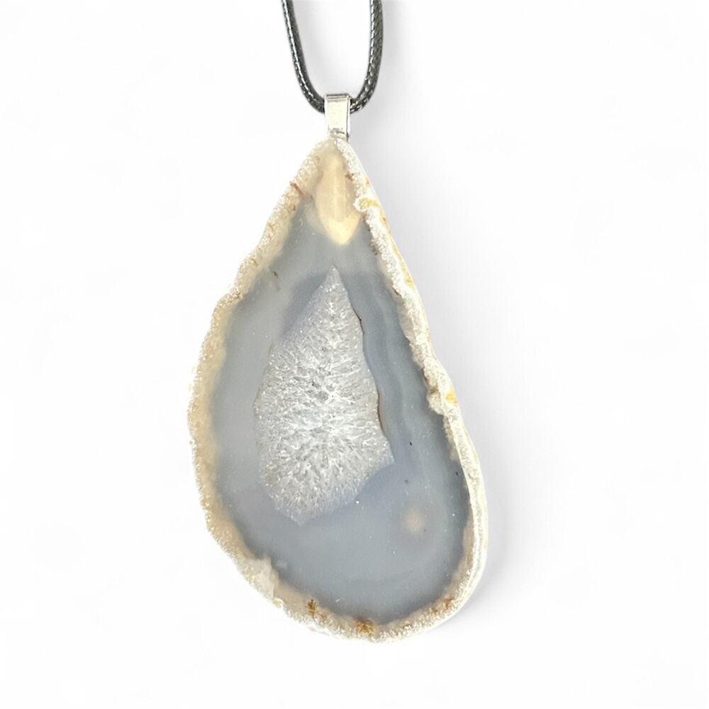 Natural Agate Slice Necklace with faux leather necklace